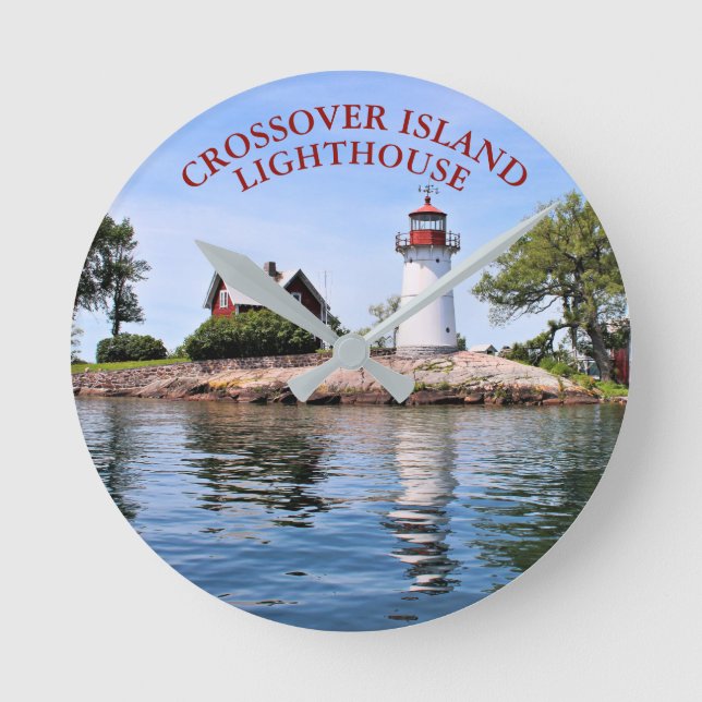 Crossover Island Lighthouse, New York Clock Rund Klocka (Framsida)