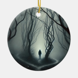 Crossroads in the Fog - Gloomy Forest Art Print Julgransprydnad Keramik