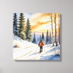 Crosst country hopp i Winter Skogen Canvastryck