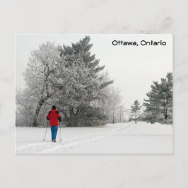 crosst country skidåkning på en Frosty Day Vykort