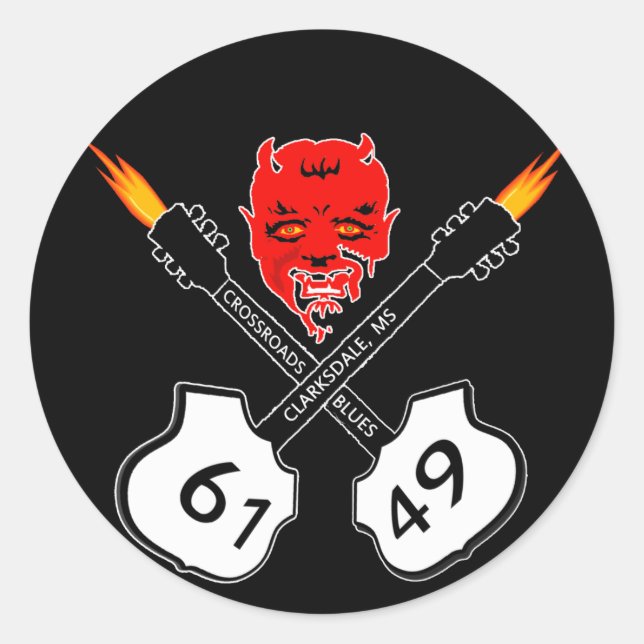 Crossways Blues Djävulen Sticker Runt Klistermärke (Framsida)