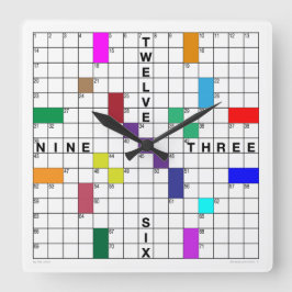 Crossword Clock med nedladdningsbart pussel (färg) Fyrkantig Klocka