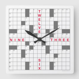 Crossword Clock med nedladdningsbart pussel (grått Fyrkantig Klocka
