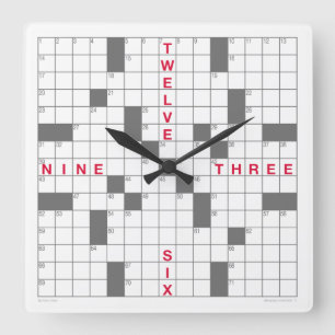 Crossword Clock med nedladdningsbart pussel (grått Fyrkantig Klocka