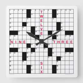 Crossword Clock med nedladdningsbart pussel (svart Fyrkantig Klocka