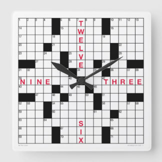 Crossword Clock med nedladdningsbart pussel (svart Fyrkantig Klocka