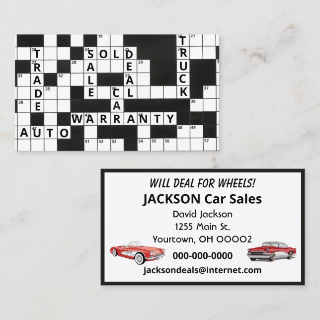 Crossword Puzzle Car Dealert Visitkort (Fram/baksida)