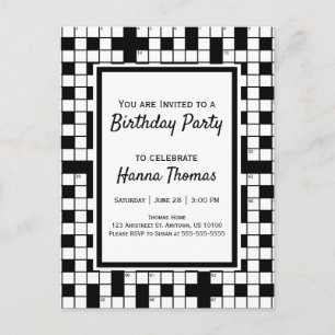 Crossword Puzzle Theme Birthday Call Postcar Inbjudan Vykort
