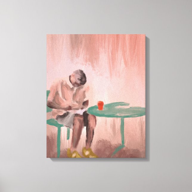 Crossword vid Cafe-målning Canvastryck (Framsida)