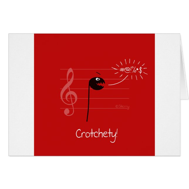 Crotchety - musikskämttecknad hälsningskort (Framsidan Horizontal)
