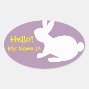 Crouching Bunny Namn bricka Stickers Ovalt Klistermärke