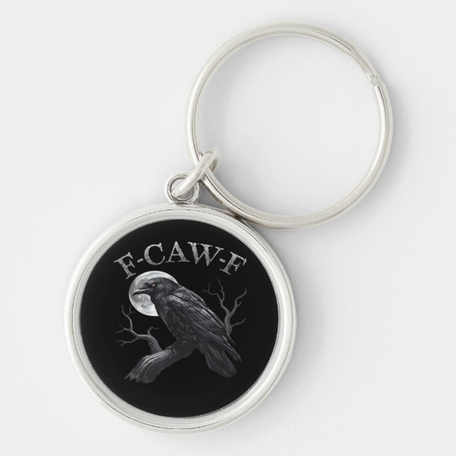 Crow F-Caw-F Funny Bird Moon Retro Classic Rund Silverfärgad Nyckelring (Framsidan)