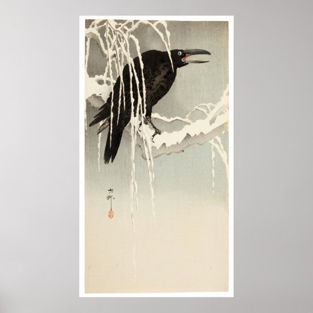 Crow on a Snowy Branch by Ohara Koson Poster (Framsidan)