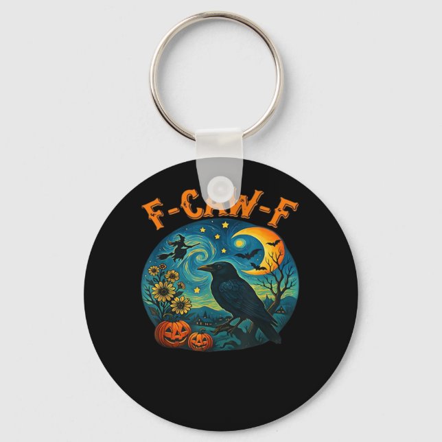 Crow Raven F-Caw-F Funny Halloween Gothic Checkere Nyckelring (Framsida)