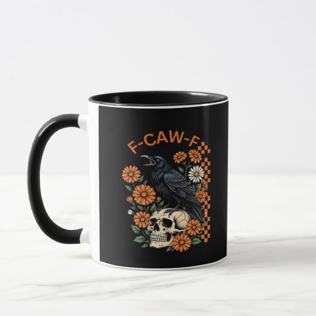 Crow Raven F-Caw-F Funny Halloween Gothic Creative Mugg (Vänster)
