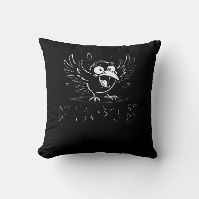 Crow, Retro F-Caw-F Bird Crow Funny Crow Bird Cawi Kudde (Framsida)