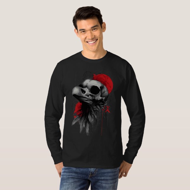 Crow Skull Barbed Wire Grunge Long Sleeve T-Shirt (Hel framsida)
