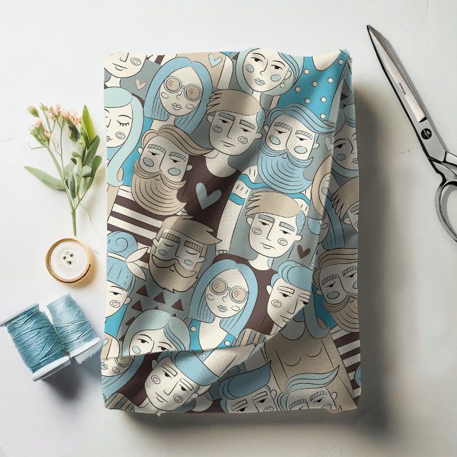 Crowd Ansikte Blue/Beige ID494 Tyg (Skapare uppladdad)