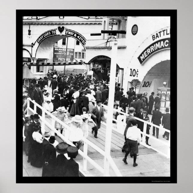 Crowd på Coney Island Boardpromenad 1912 Poster (Framsidan)