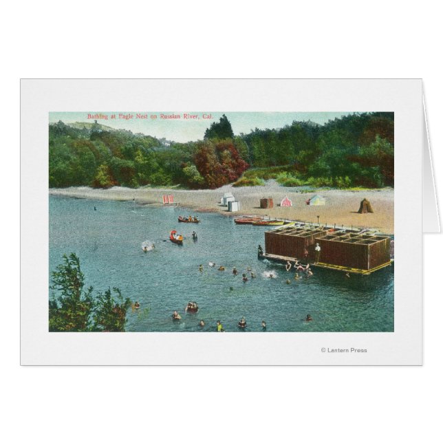 Crowds Swimming i den ryska floden Hälsningskort (Framsidan Horizontal)