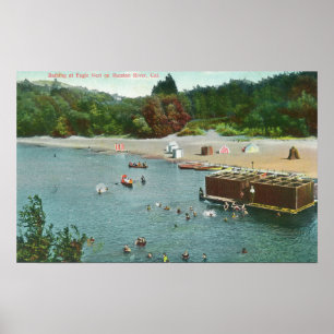 Crowds Swimming i den ryska floden Poster