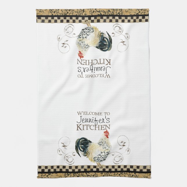 Crowing Tupp Black & Tan Check Swirl Kitchen Kökshandduk (Vertikal)