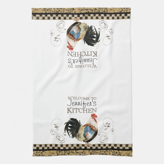 Crowing Tupp Black & Tan Check Swirl Kitchen Kökshandduk (Vertikal)