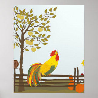 Crowing Tupp on Fence Poster