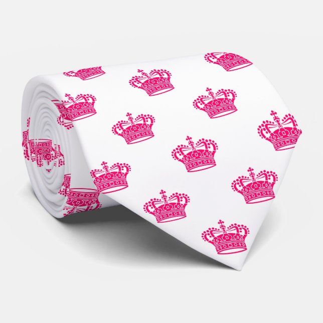 Crown 01 - Neonröd på vit Slips (Rullad)