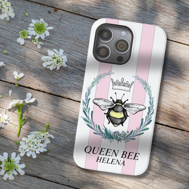 Crown Bee | Rosa & Vita Randig Personlig (Skapare uppladdad)