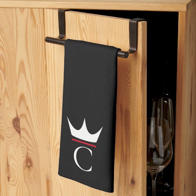 Crown Chef Monogram Svart Vit Kökshandduk (Thirds Fold)