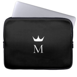 Crown Elegant Svart och Vit Monogram Laptop Fodral