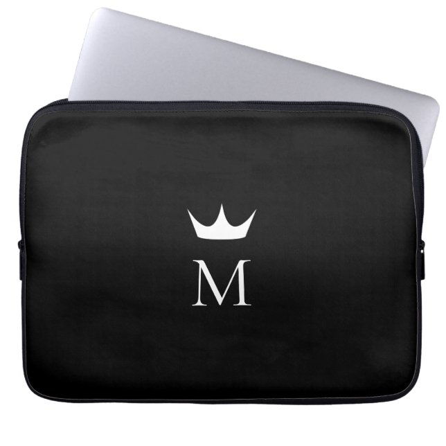Crown Elegant Svart och Vit Monogram Laptop Fodral (Framsidan)