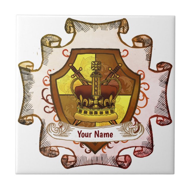 Crown familjevapen Efternamn Kakelplatta (Framsidan)