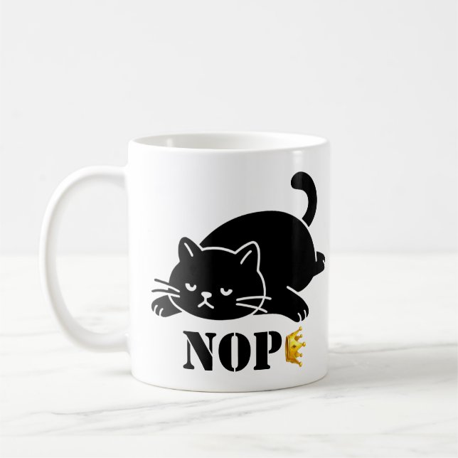 Crown NOPE Svart Katt Rolig för kattälskare Kaffemugg (Vänster)
