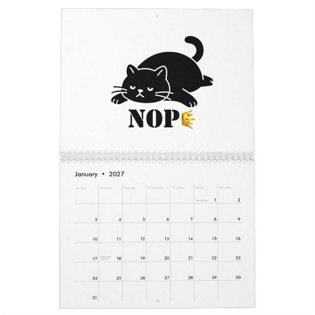 Crown NOPE Svart Katt Rolig för kattälskare Kalender (Jan 2027)