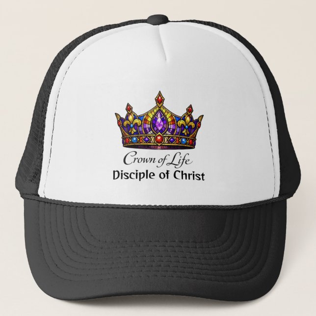 Crown of Life Christian Personalized Trucker Hat Keps (Framsida)