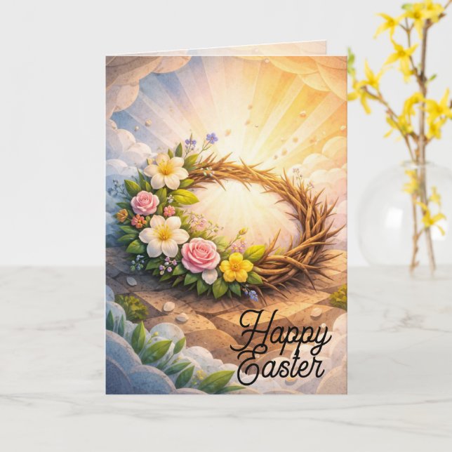 Crown of Thorns Vertical Folded Easter Card Kort (Gul blomma)
