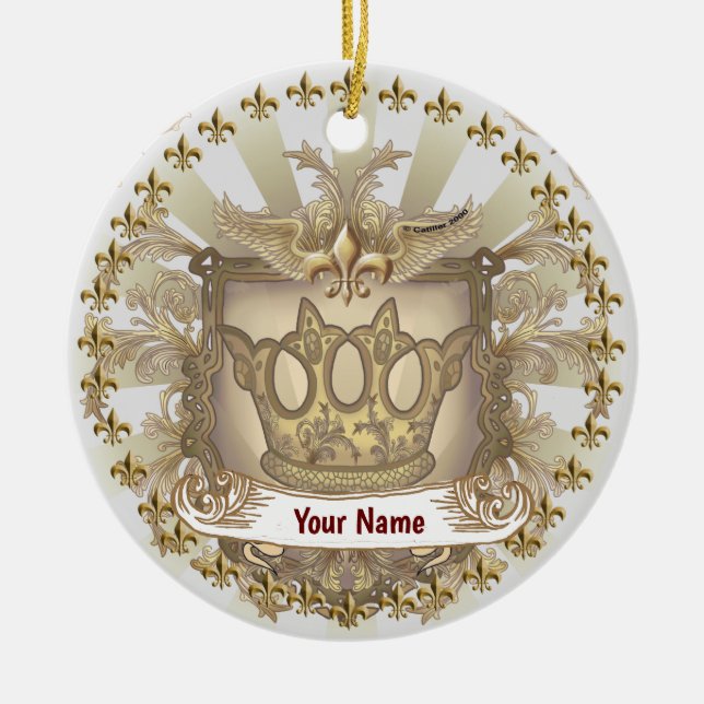 Crown Shield Familjevapen Efternamn Julgransprydnad Keramik (Framsidan)