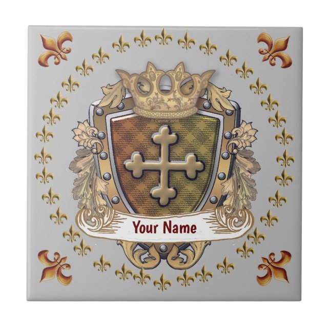 Crown Shield Familjevapen Efternamn Kakelplatta (Framsidan)