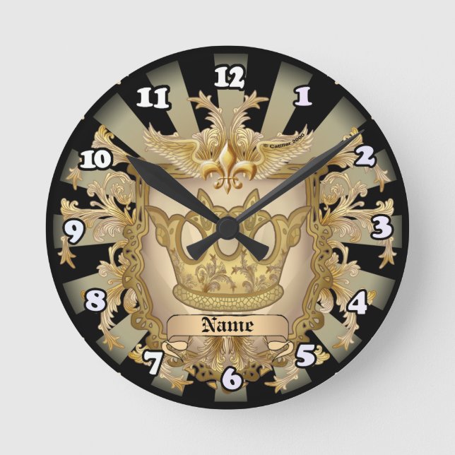 Crown Shield Familjevapen Efternamn Rund Klocka (Framsida)