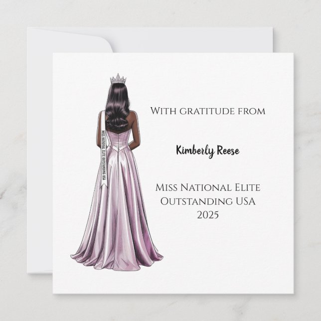 Crowned Beauty Queen Flat Thank You Card Tack Kort (Framsida)