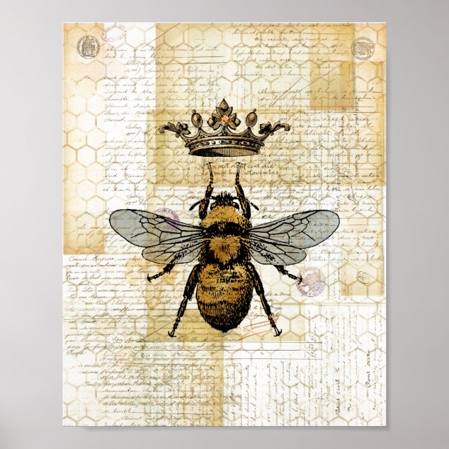 Crowned Bee Collage Poster (Framsidan)