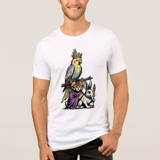 Crowned Cockatiel, Tabby Cat & Angora Rabbit, Funn T Shirt
