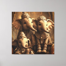 Crowned Elephant Family på Canvas