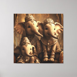 Crowned Elephant Family på Canvas