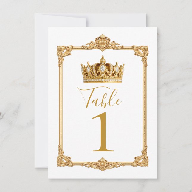 Crowned in Gold Royal Crown Table Number Inbjudningar (Framsida)