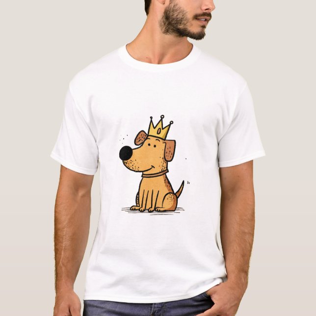 Crowned Pup – Cute Cartoon Dog King T Shirt (Framsida)