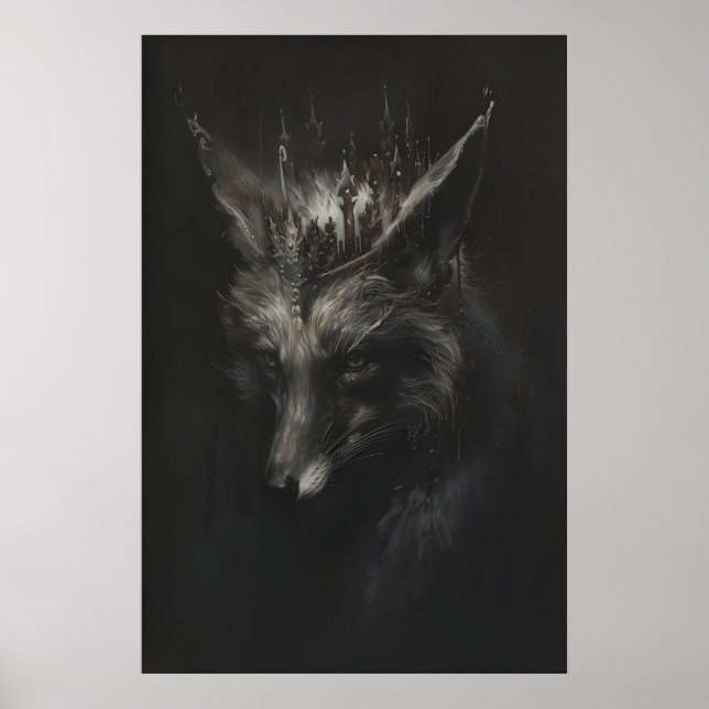 Crowned Silver Fox Art Printable, Wild Animal Wall Poster (Framsidan)