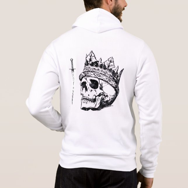 Crowned Skull & Dagger White Hoodie T Shirt (Baksida)